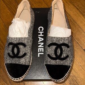 CHANEL Black and Gray Espadrilles